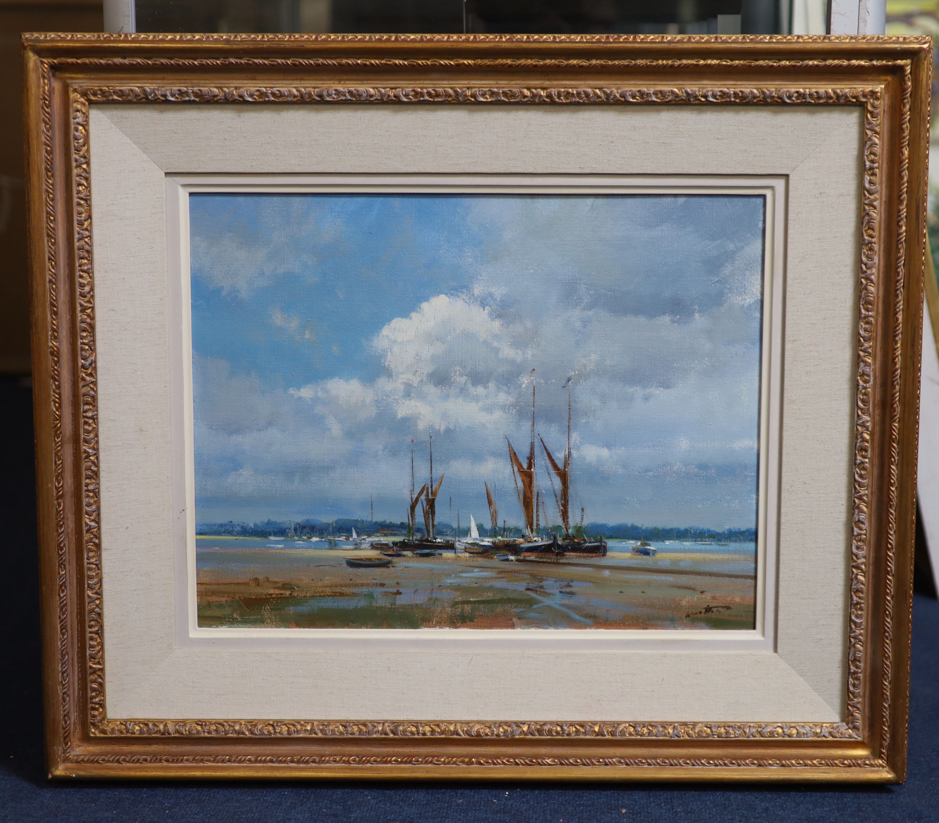 Frank Wootton (1914-1998), Thames Barges, Pinmill, River Orwell, oil on canvas, 34 x 44cm